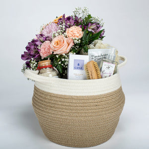 Jute Cotton Basket With Flowers And Spa