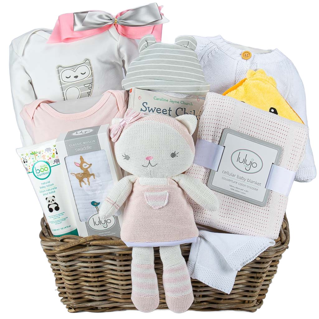 Luxury Baby Girl With Cat Plush Gift Basket