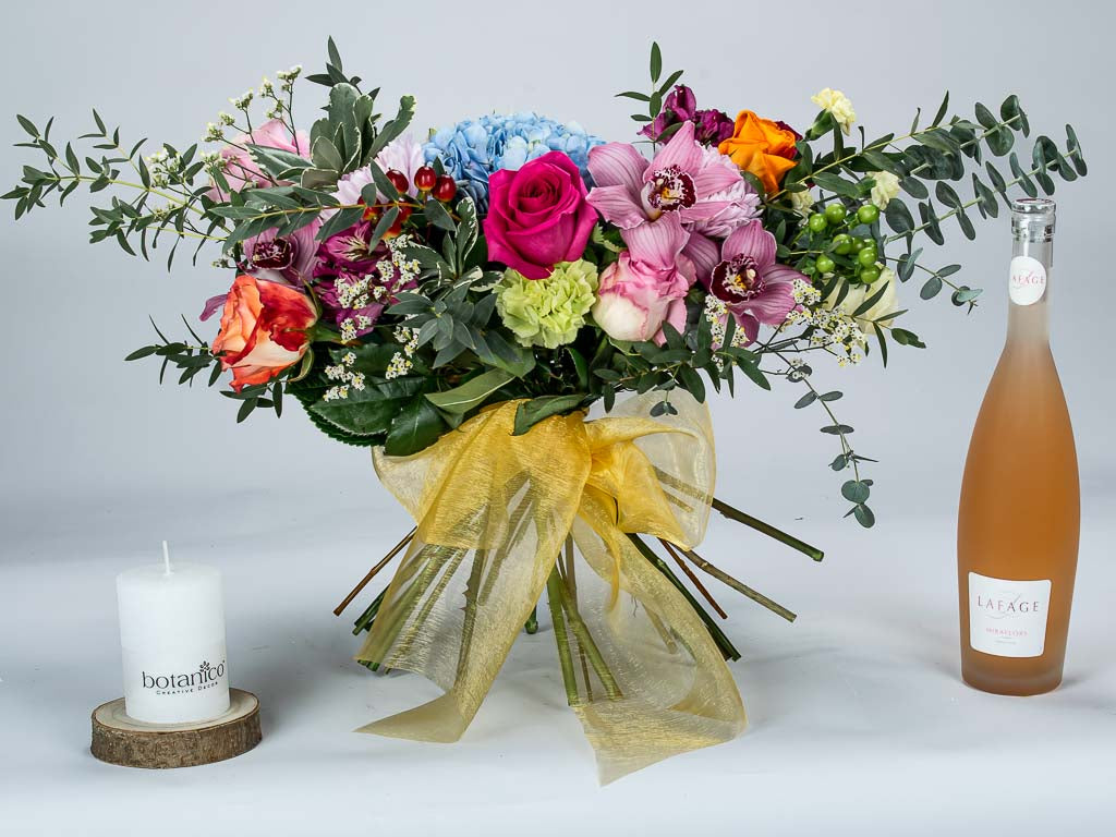 Premium Bouquet Rose Wine And Candle