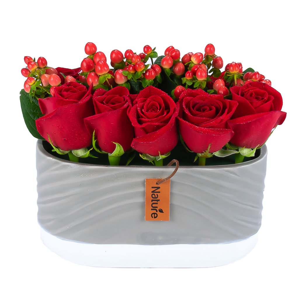 Red Roses Centerpiece in Vase