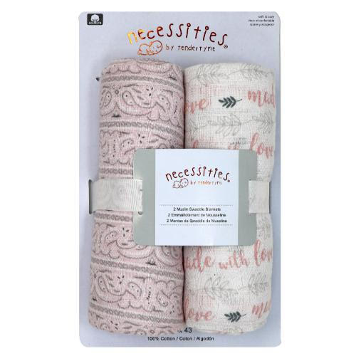 Pink Receiving Blankets 2 Set for Swaddling Baby Girl