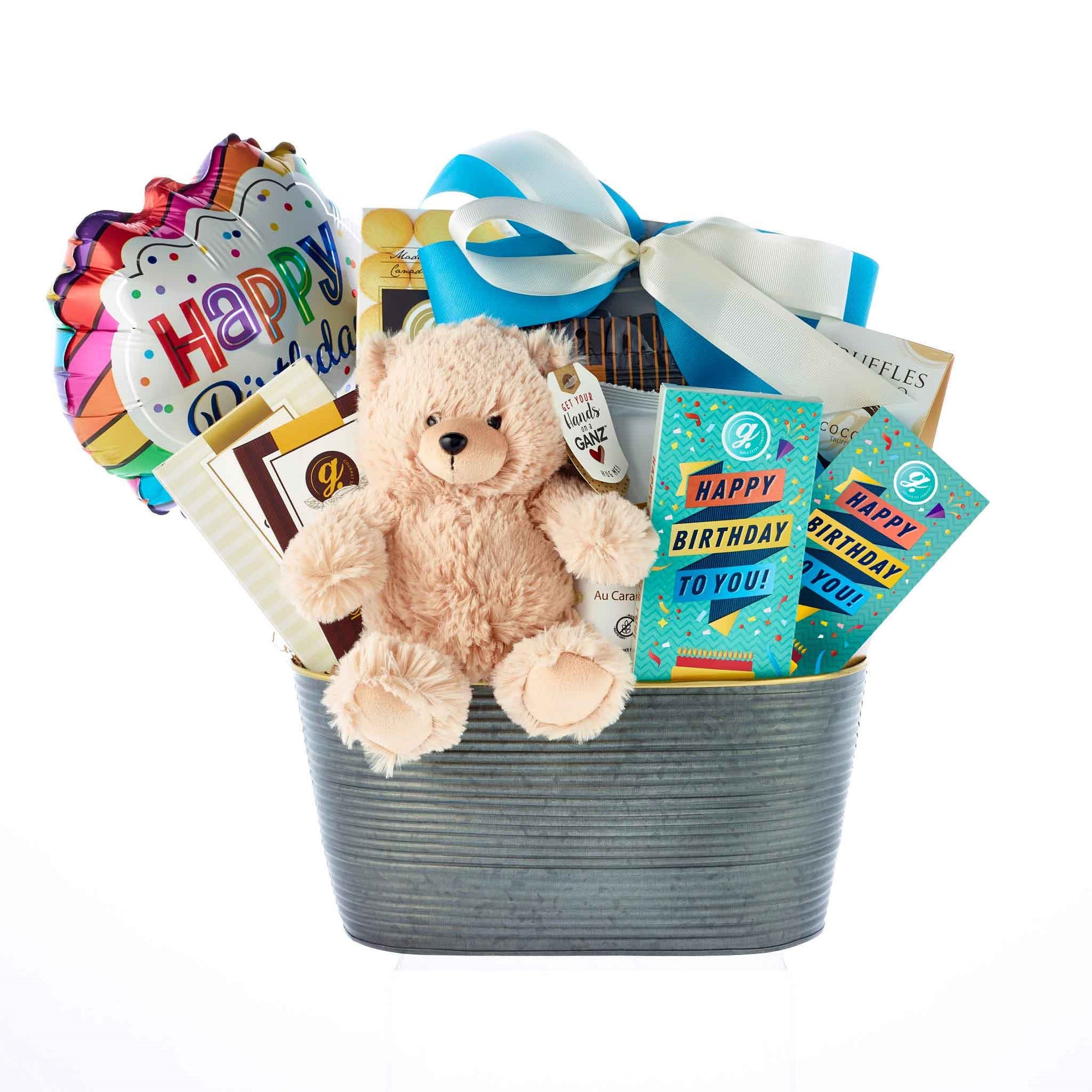 Birthday Gift Basket With Bear and Balloon