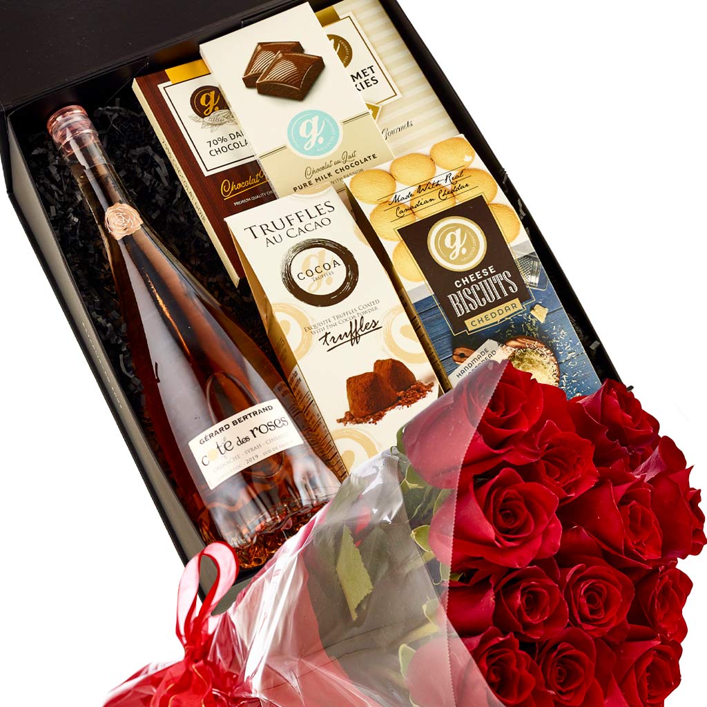 Luxury Wine Cote Des Roses Gift and Rose Bouquet