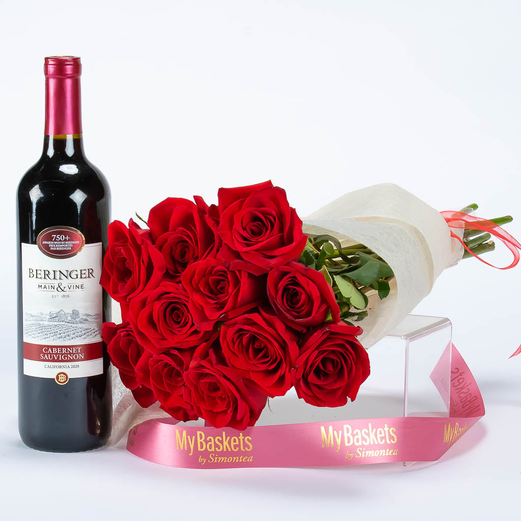 Red Wine and Rose Bouquet