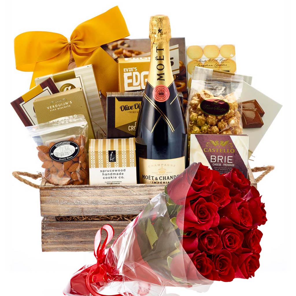 Roses and French Champagne Crate Gift