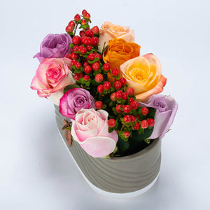 Roses Mixed Colour Vase Centerpiece