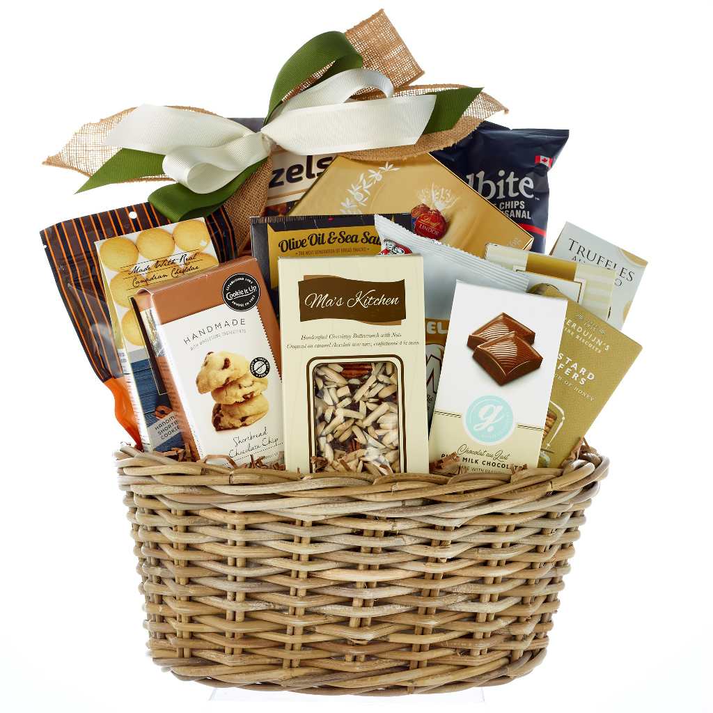 Wilow basket full of gourmet treats good for Corporate gift baskets.