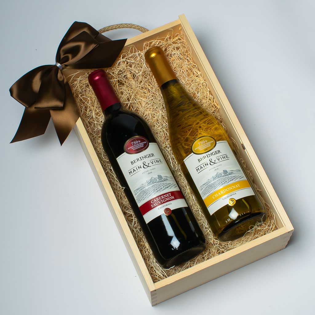 2 Wine in Wooden Box Gift