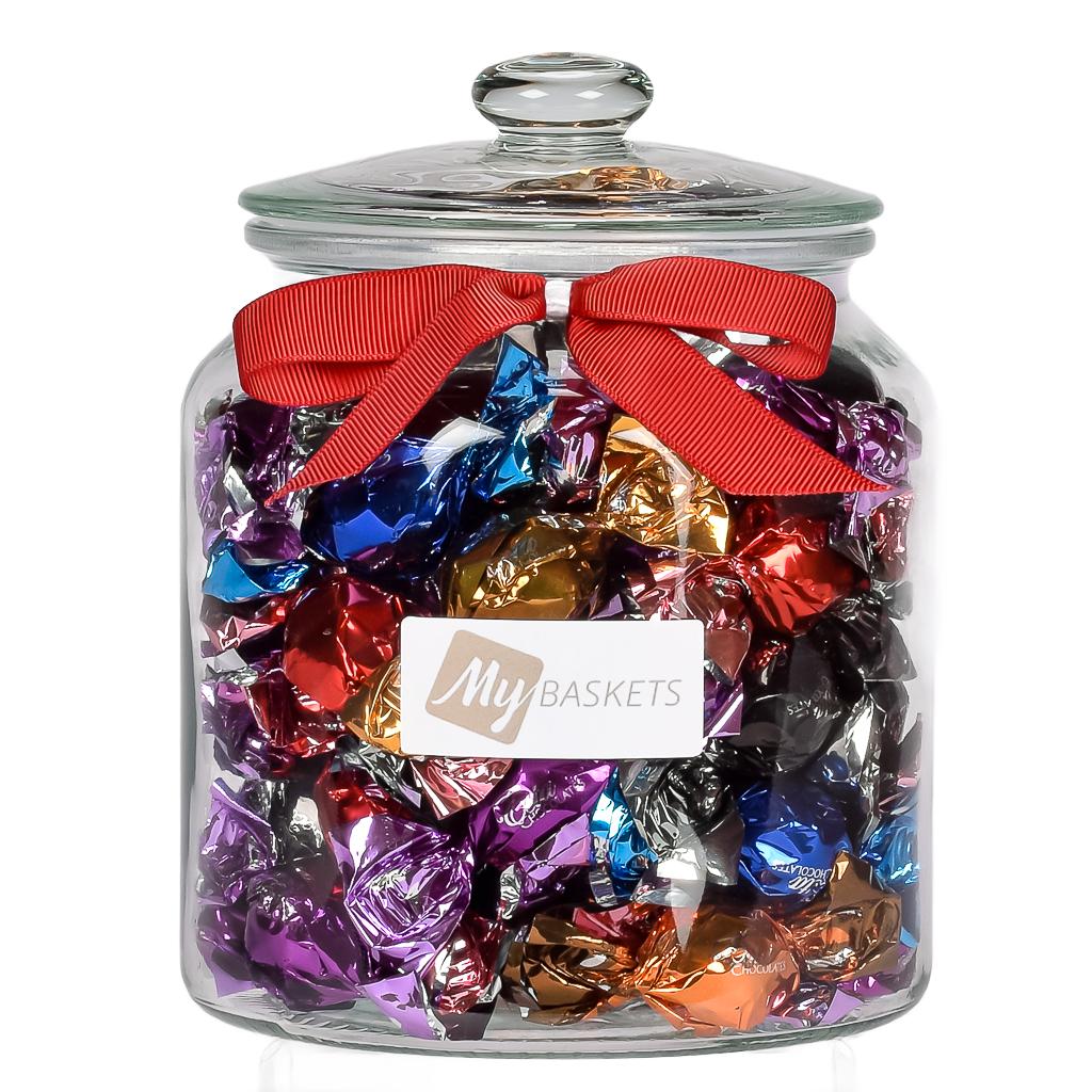 Assorted Milk, Dark, Caramel, And Berry Truffles in Glass Jar