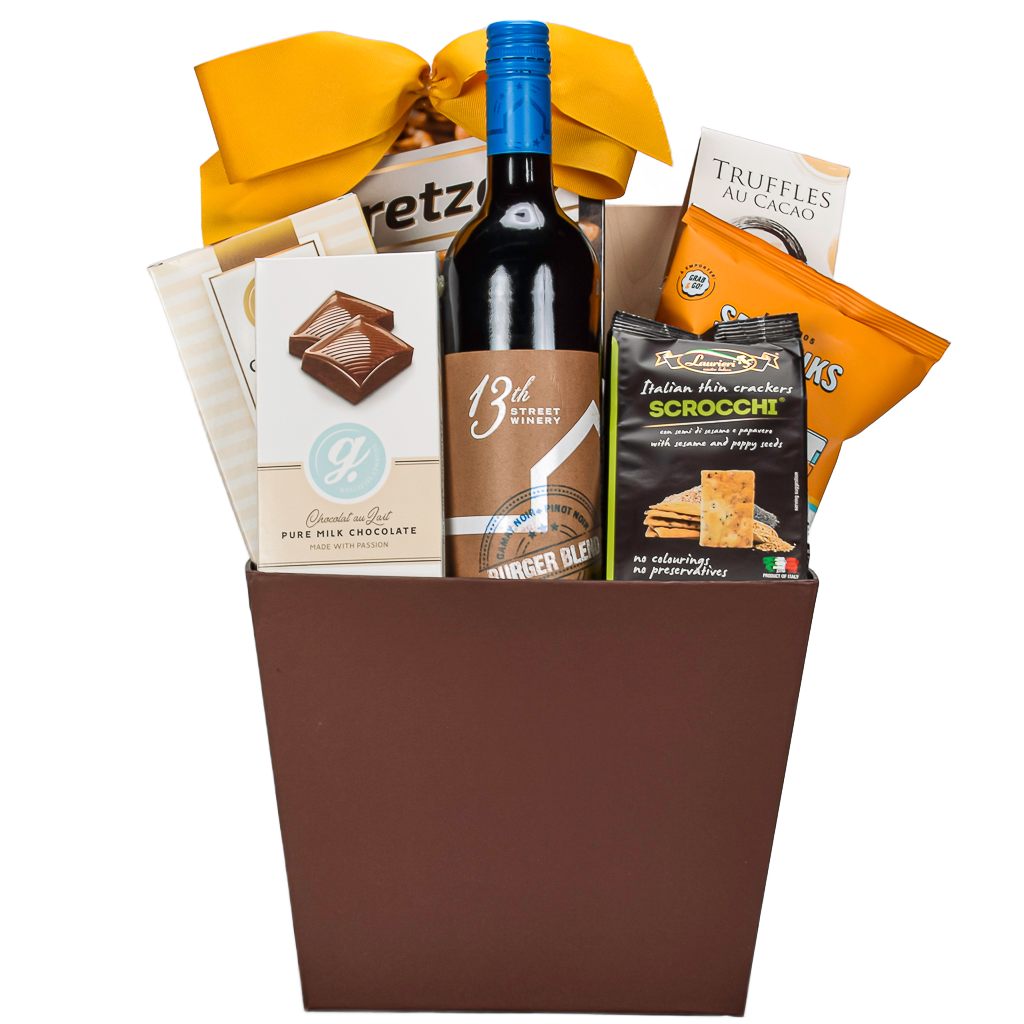 Canadian Red Wine With Truffles, Crackers, Popcorn, Milk Chocolate, Shortbread Cookies, And Pretzels 