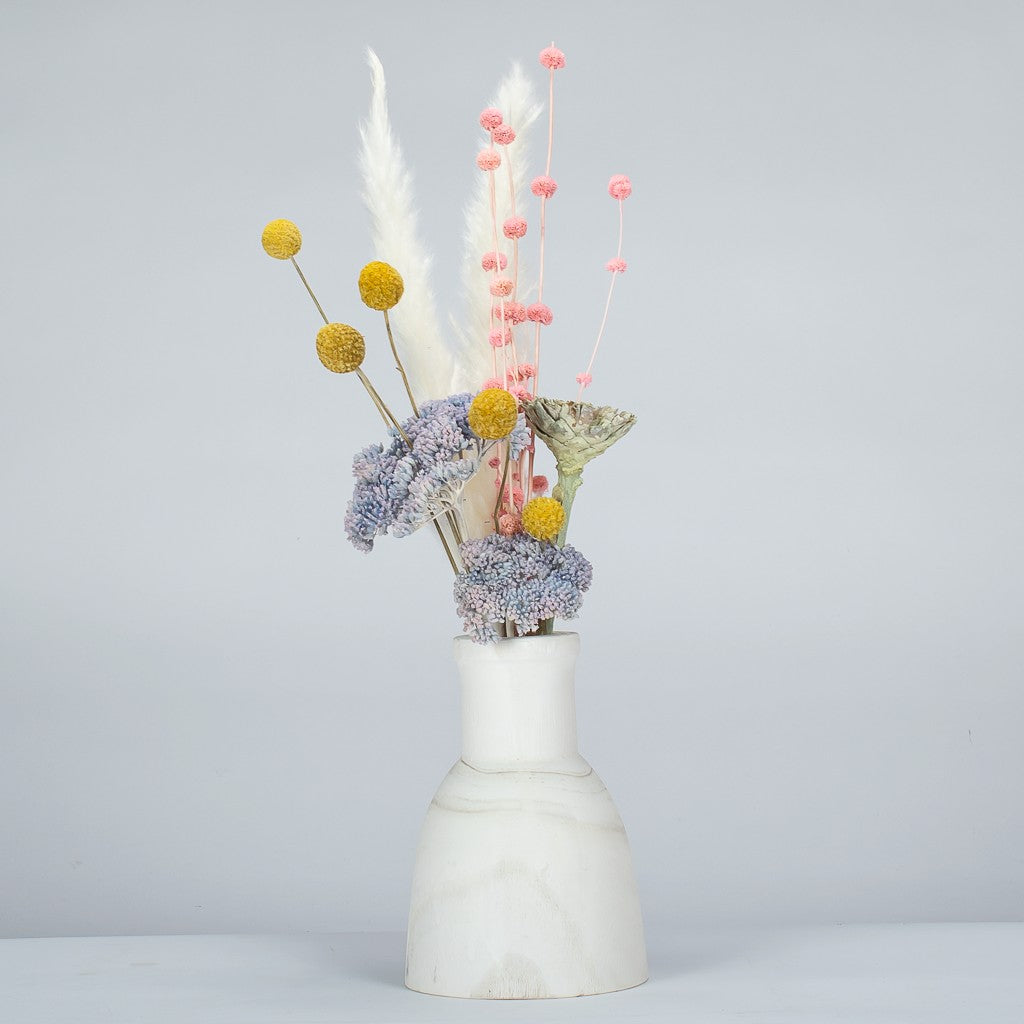 Colorful Dry Flowers In Wooden Vase