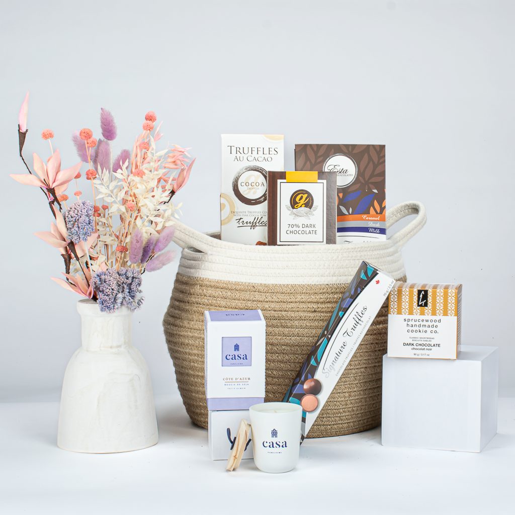 Dried Flower in Wooden Vase And Sweets