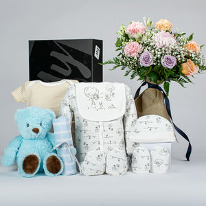 Baby Boy Teddy Gift Set With Flowers