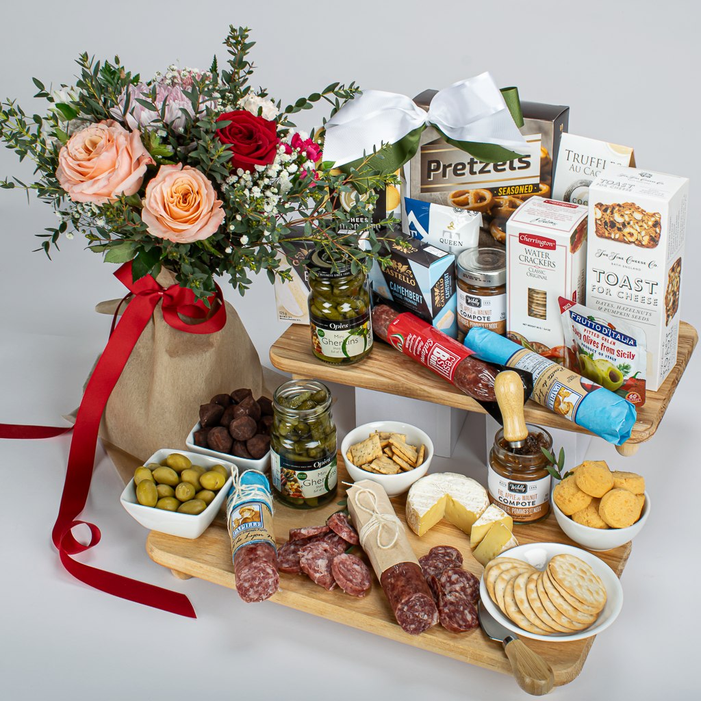 Flowers With Gourmet Food On Charcuterie
