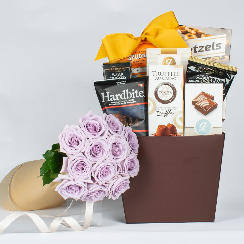 Lavender Roses And Gift Basket - MY BASKETS