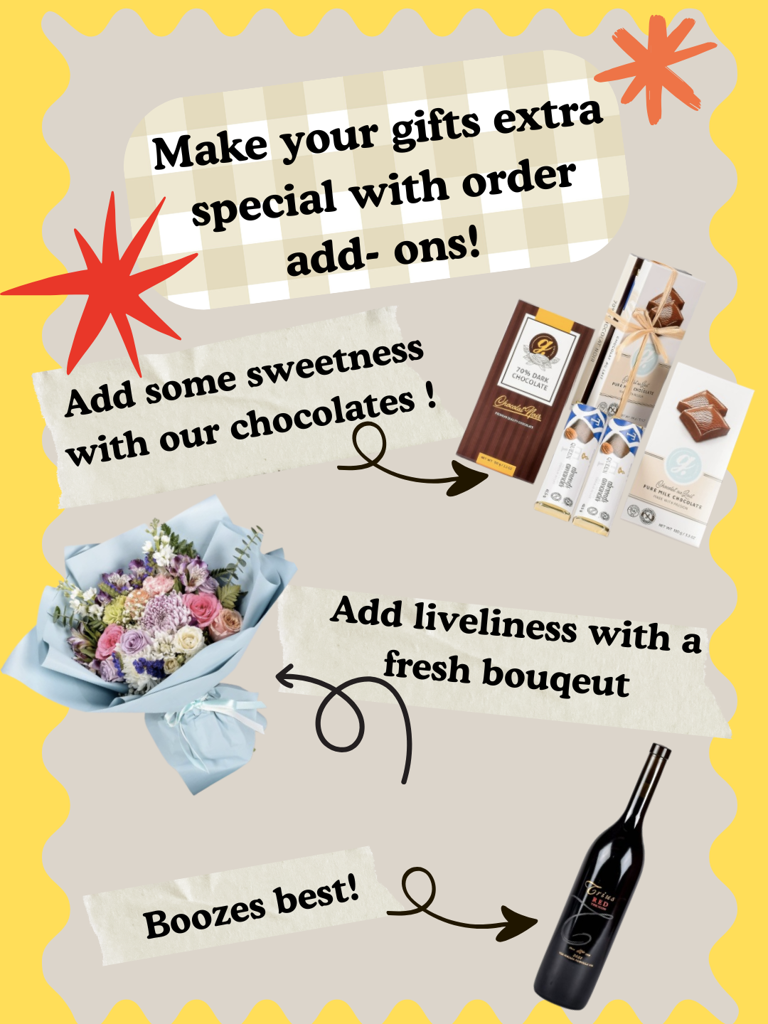 Add Chocolate, Flowers or Wine to any Basket