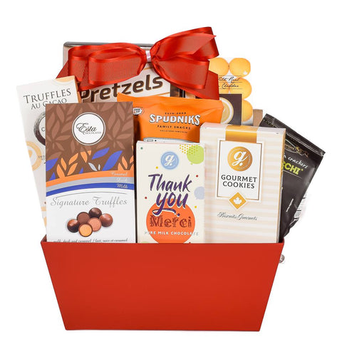 Thank you Mom Gift Basket For Mothers Day With Truffles, Cookies, And Crackers