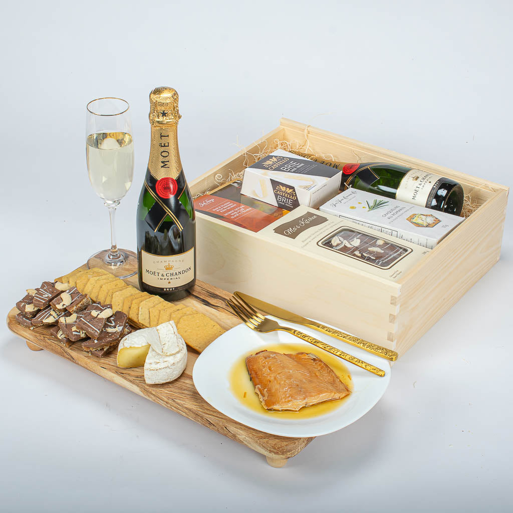 Moet (375 mL Bottle) Salmon Wooden Gift Box