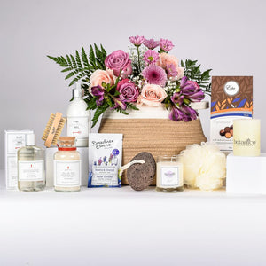 A Spa Lotion, Candle, Shower Gel, Salt And Truffles Gift Basket For A Relaxing Day