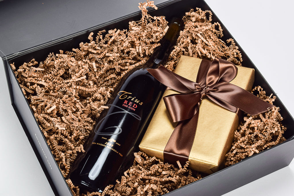 Canadian Trius Red The Icon In A Black Gift Box With Gold Wrapped Chocolate box