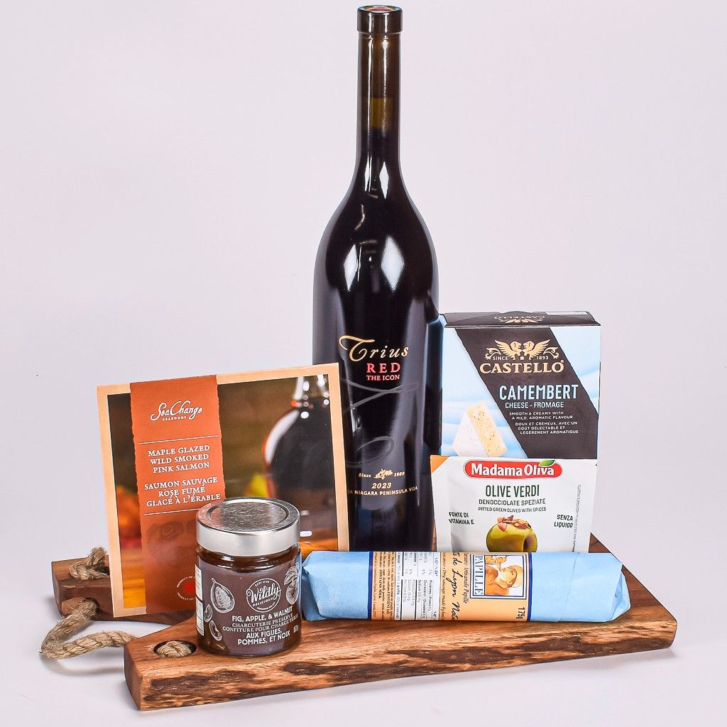 Premium Trius Red Wine With Maple Glazed Salmon, Compote, Crackers, Cheese And Olives