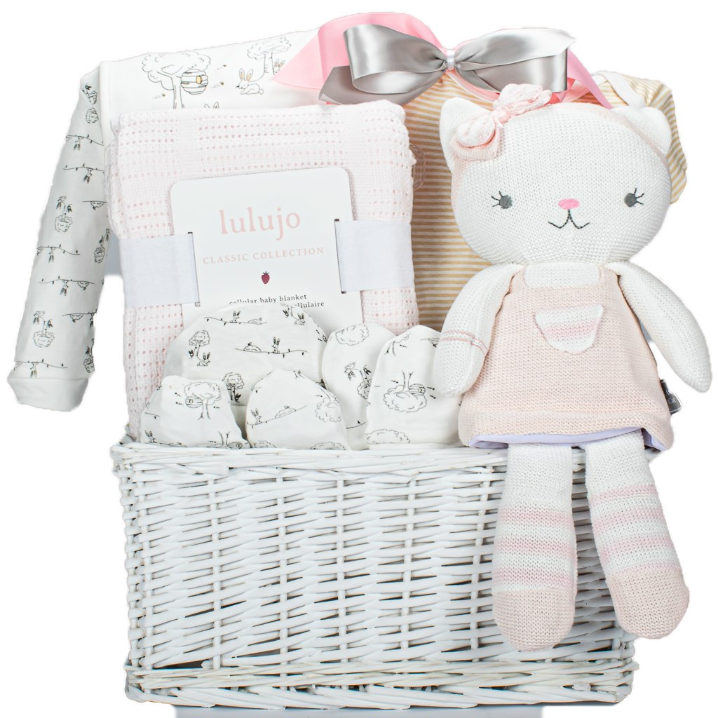 Ava Cat Plush And Pink Lulujo Knit Blanket