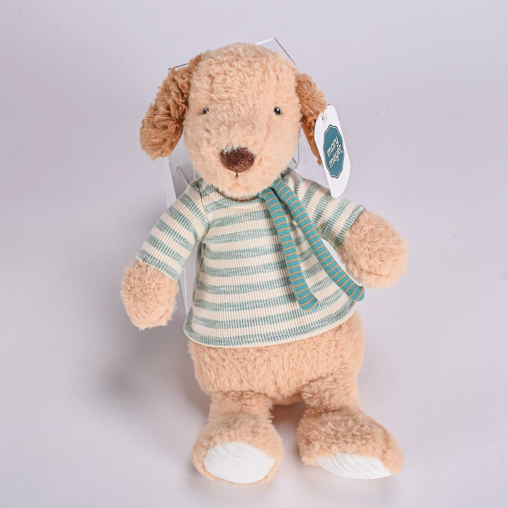 Adorable Mery Meryers Puppy Plush In a Green And Beige Striped Shirt And Scarf 
