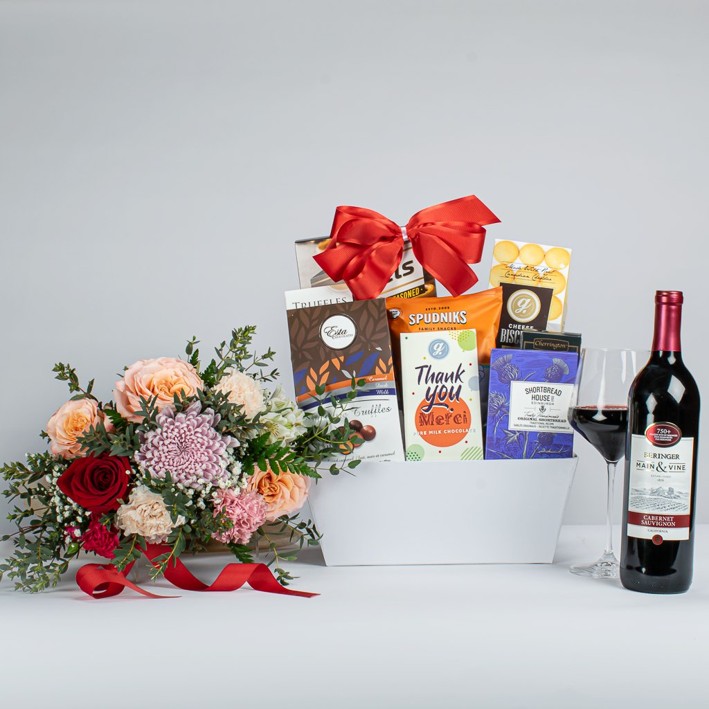 Mother's Day Cabernet Wine And Flowers