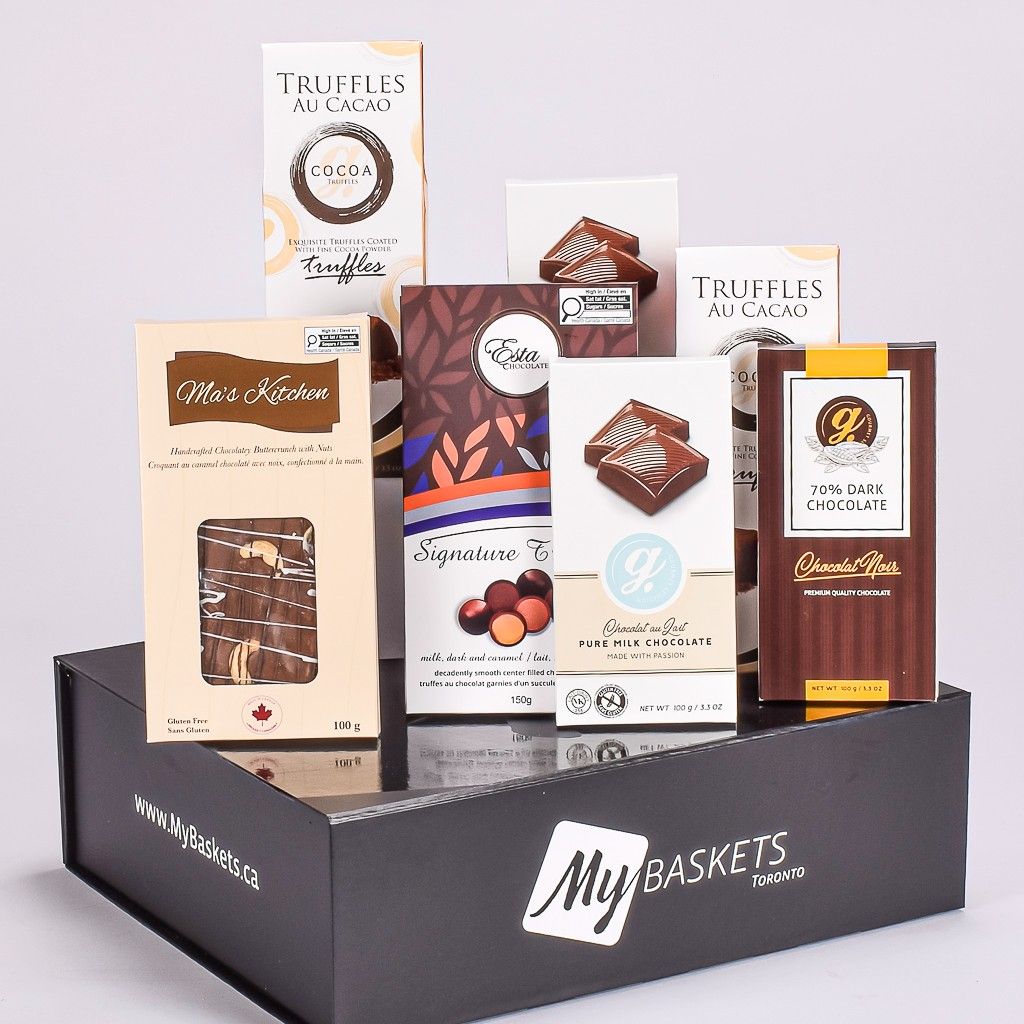 Esta Chocolate, Truffles, Milk Chocolate, Dark Chocolate And Ma's Chocolate In A Sleek Black Gift Box