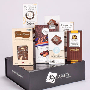 Esta Chocolate, Truffles, Milk Chocolate, Dark Chocolate And Ma's Chocolate In A Sleek Black Gift Box