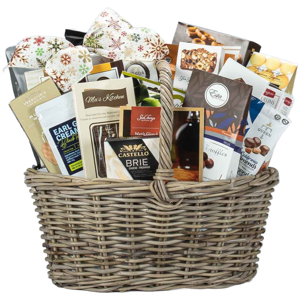 Christmas Luxury Willow Basket with Salmon , Cheese, Tea, Cookies, Cofee.