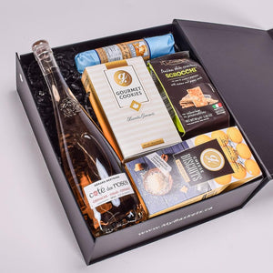 Cote Des Roses Wine With Gourmet Cookies, Scocchi, Papille Salami, And Cheddar Biscuits in a Gift Box
