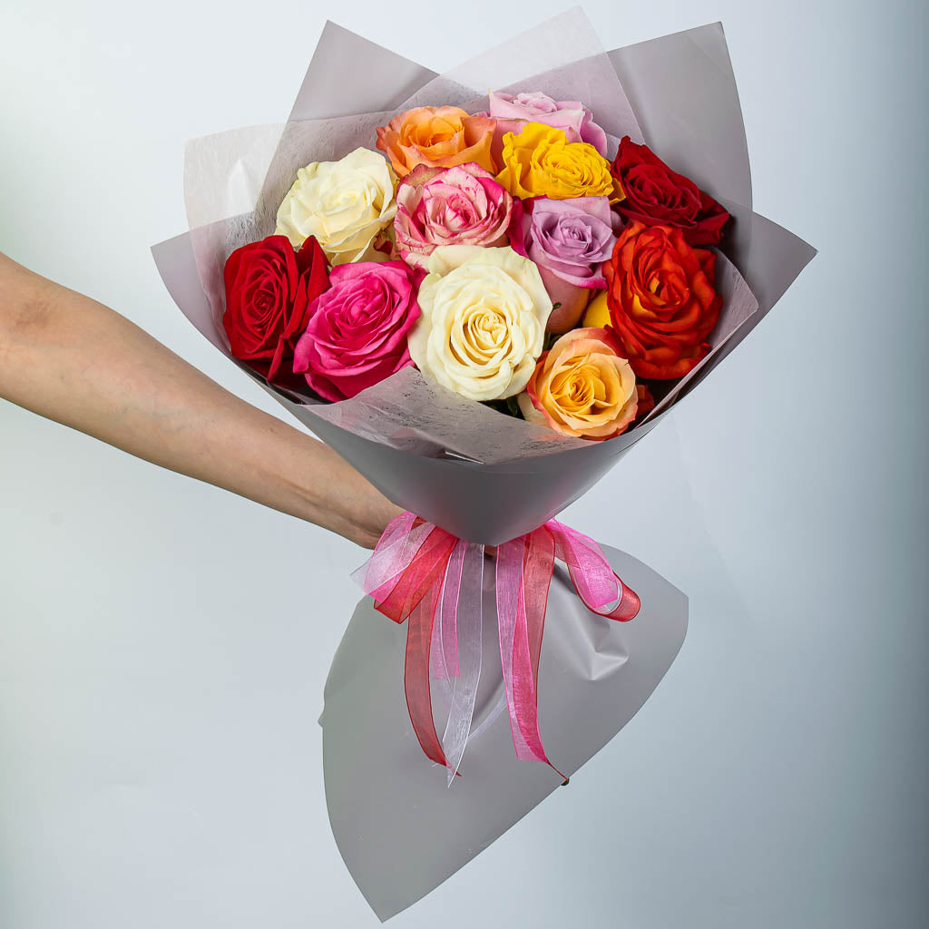 Dozen Deluxe Mixed Colour Roses