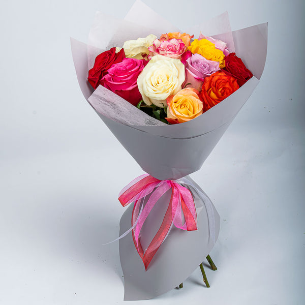 Dozen Mixed Colour Rose Bouquet, Anniversary Rose Delivery Toronto MY
