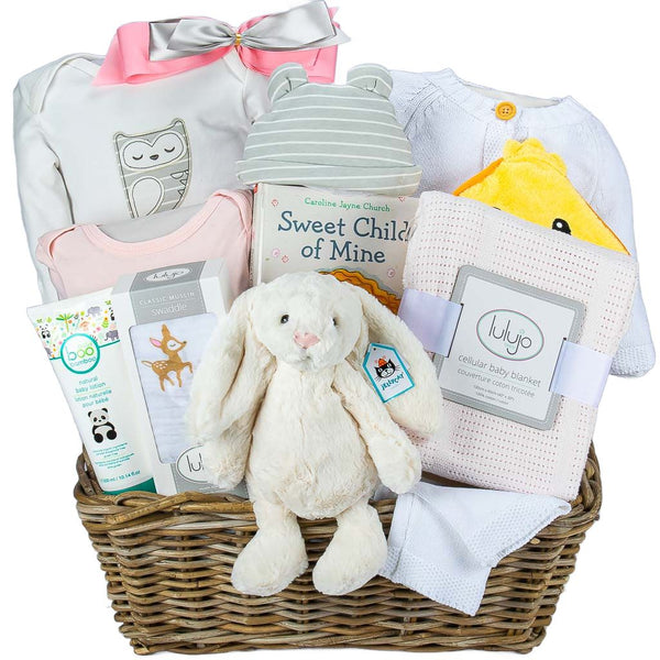 A New Baby Girl With Our Luxurious Baby Gift Baskets MY BASKETS