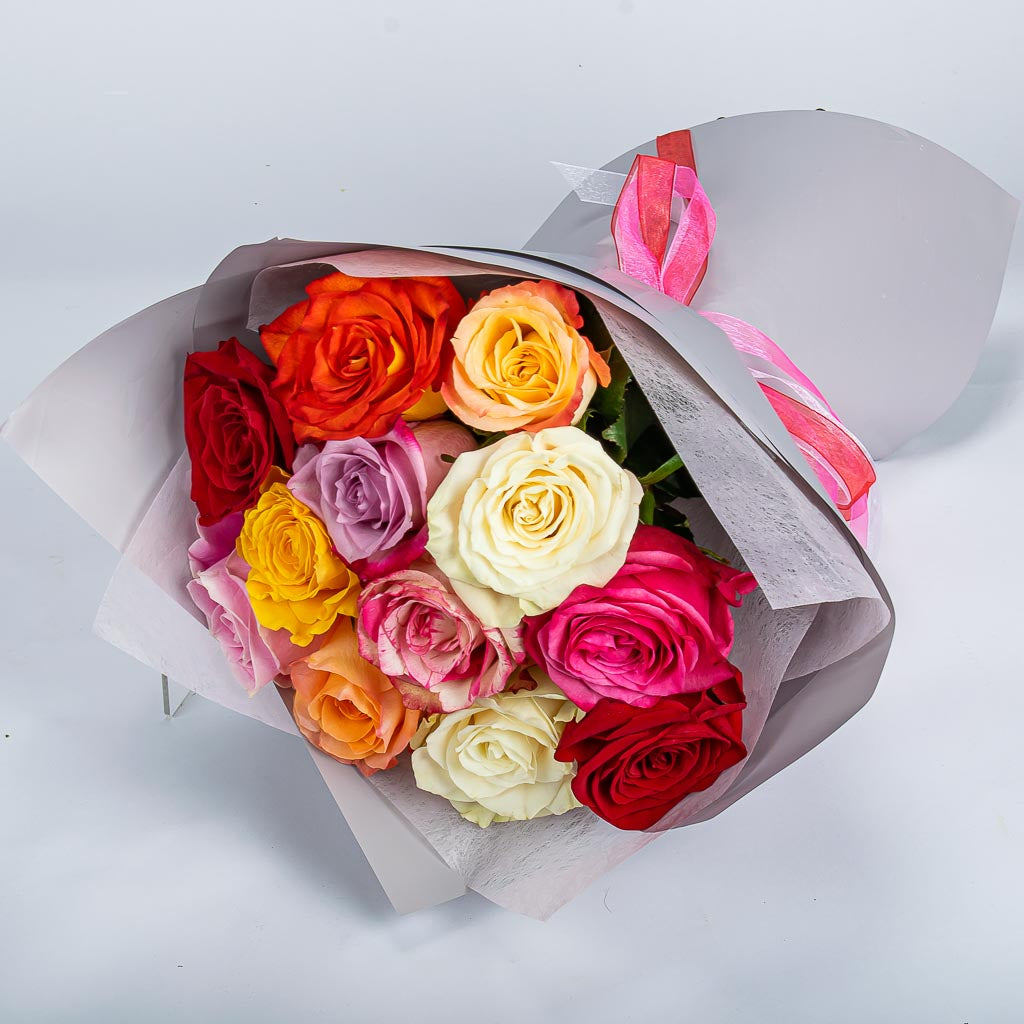 Mixed Colour Roses in Deluxe Wrap