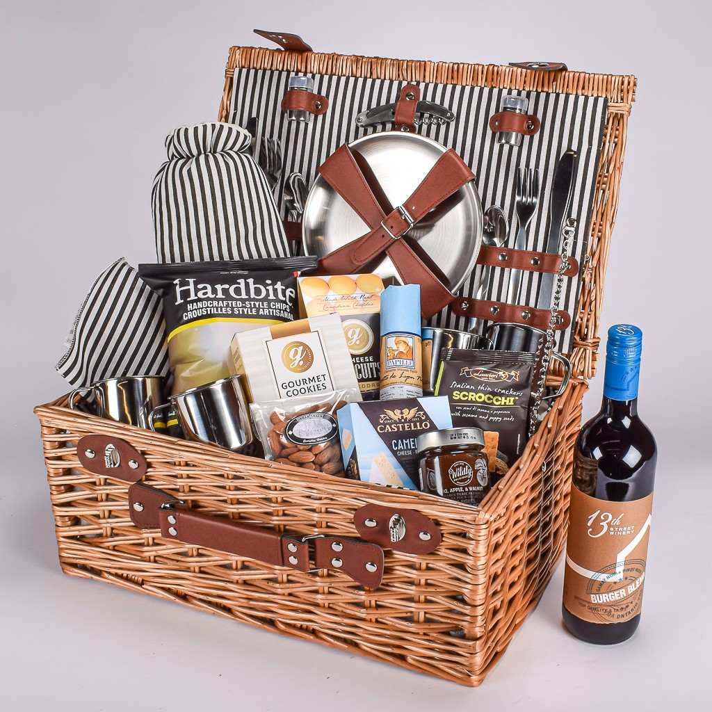 Willow Picnic Basket With Canadian Wine And Snacks 