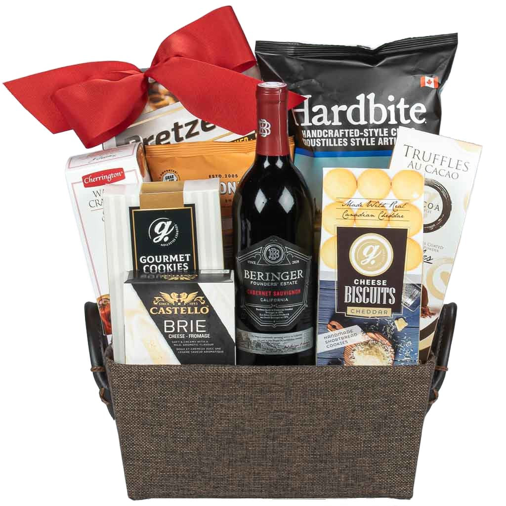 Christmas Baskets With Wine And Cheesee