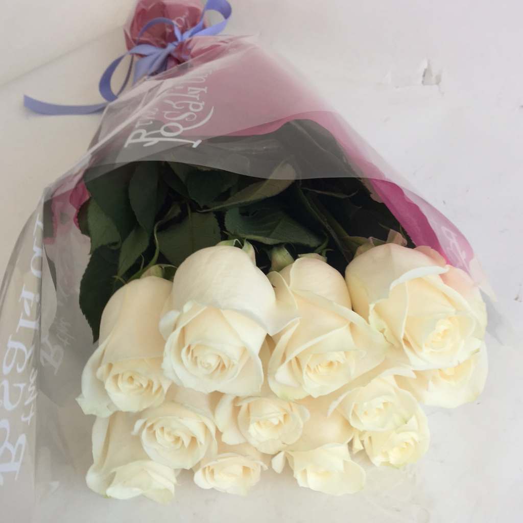 24 White Long Stem Roses