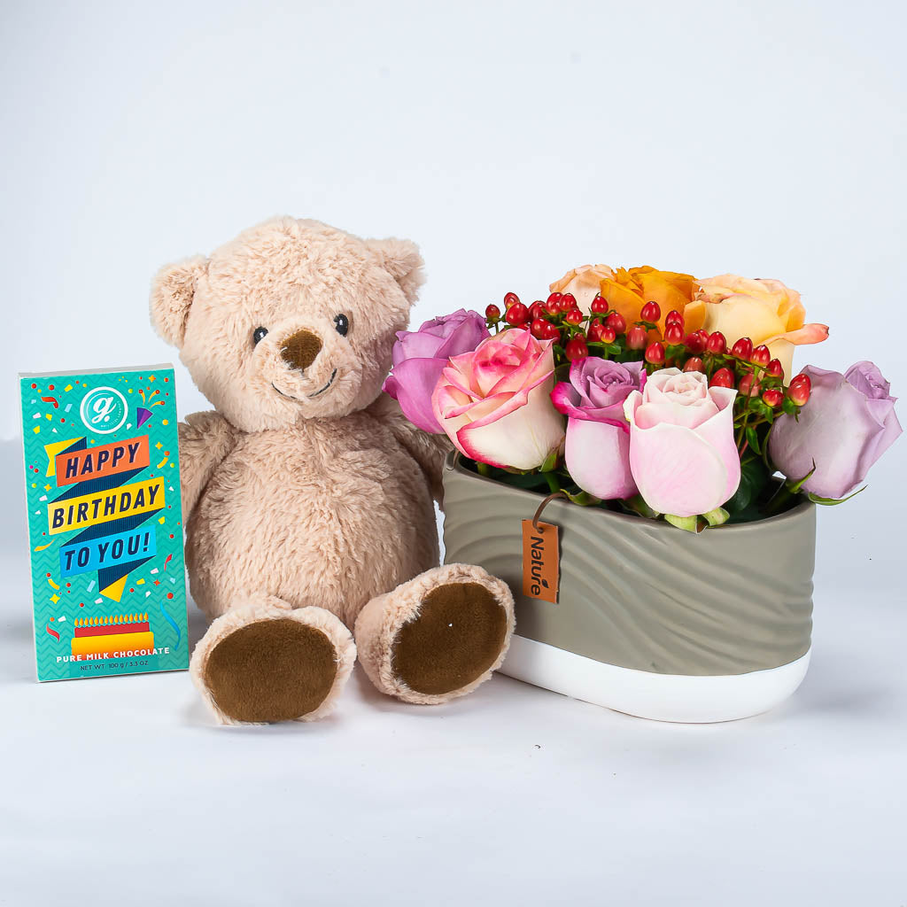 Birthday Roses Bear Chocolate