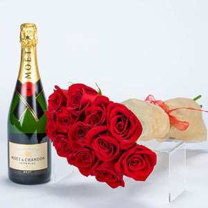 Red Roses With Champagne