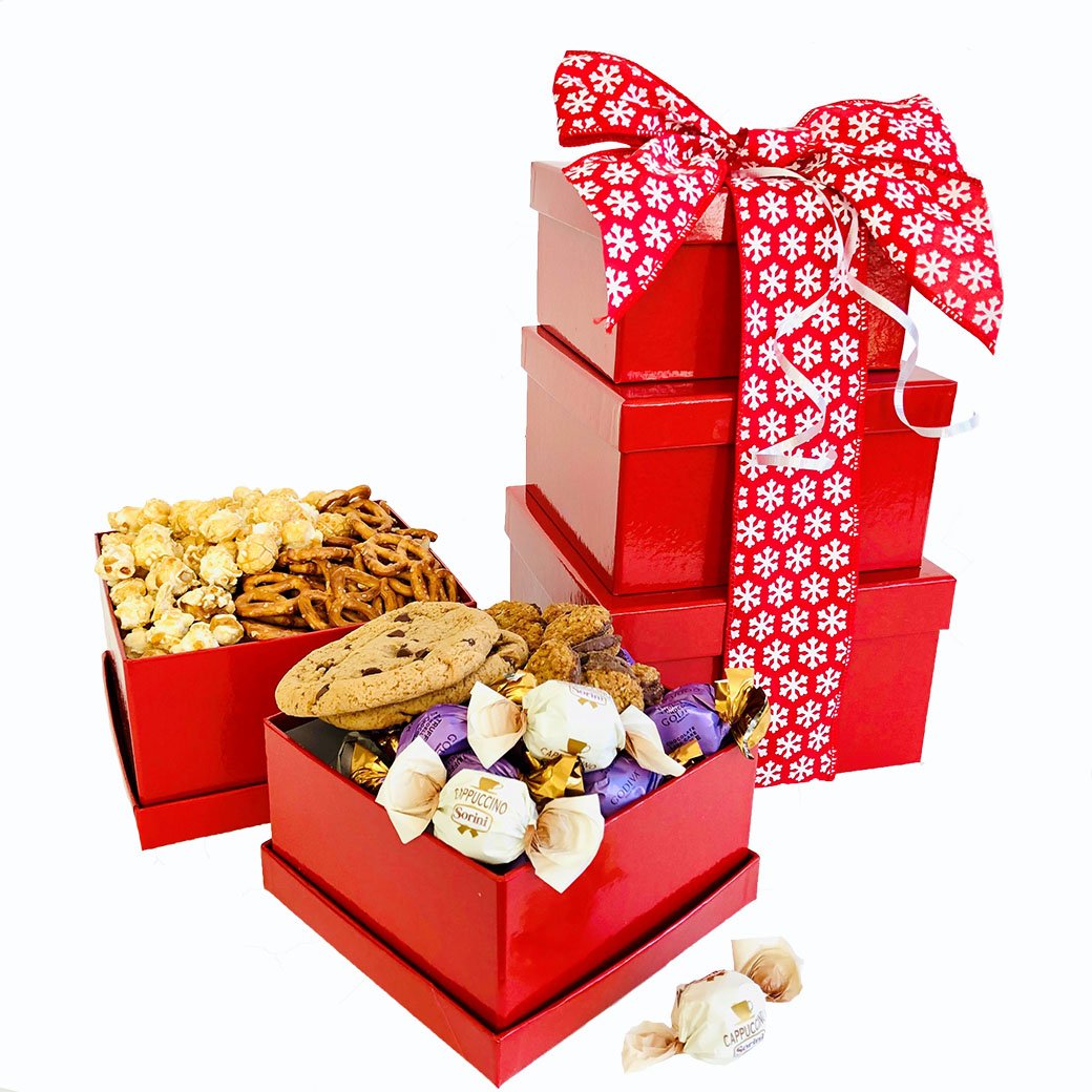 3 level gift tower with snacks