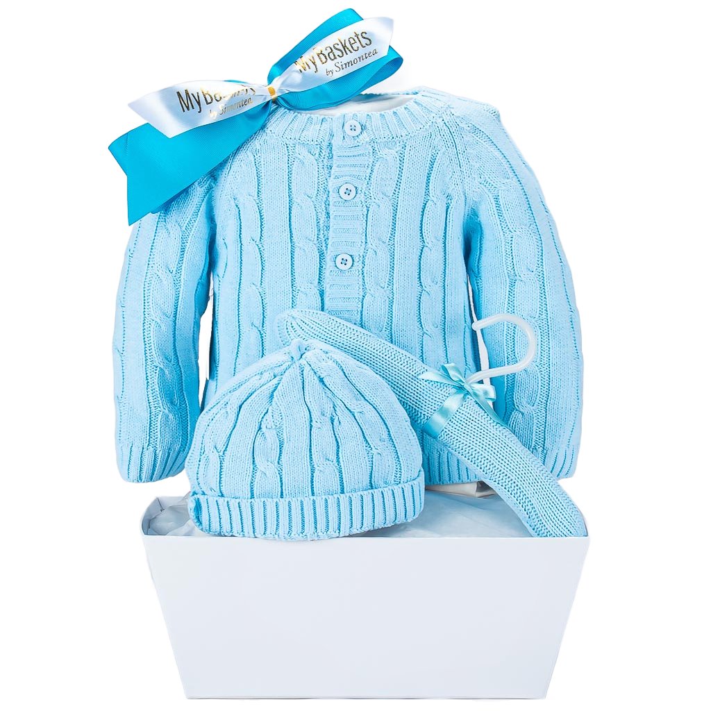 Grandma Knitted 3 Piece Baby Boy Basket