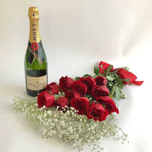 Moet French Champagne and red roses delivery