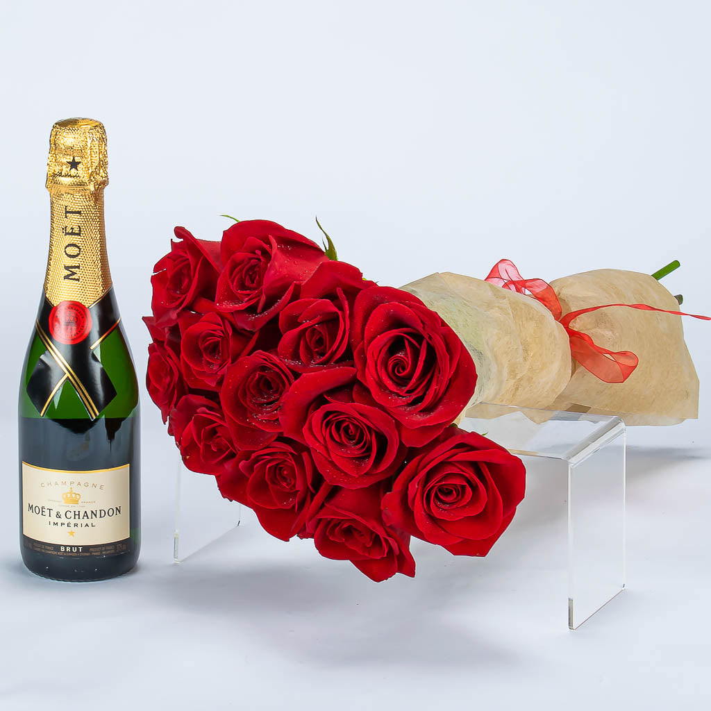 Red Roses Moet Champagne