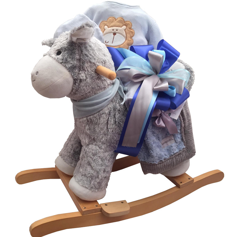 Rocking horse donkey baby basket