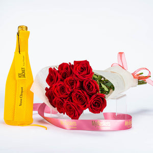 Rose Bouquet with Veuve Champagne