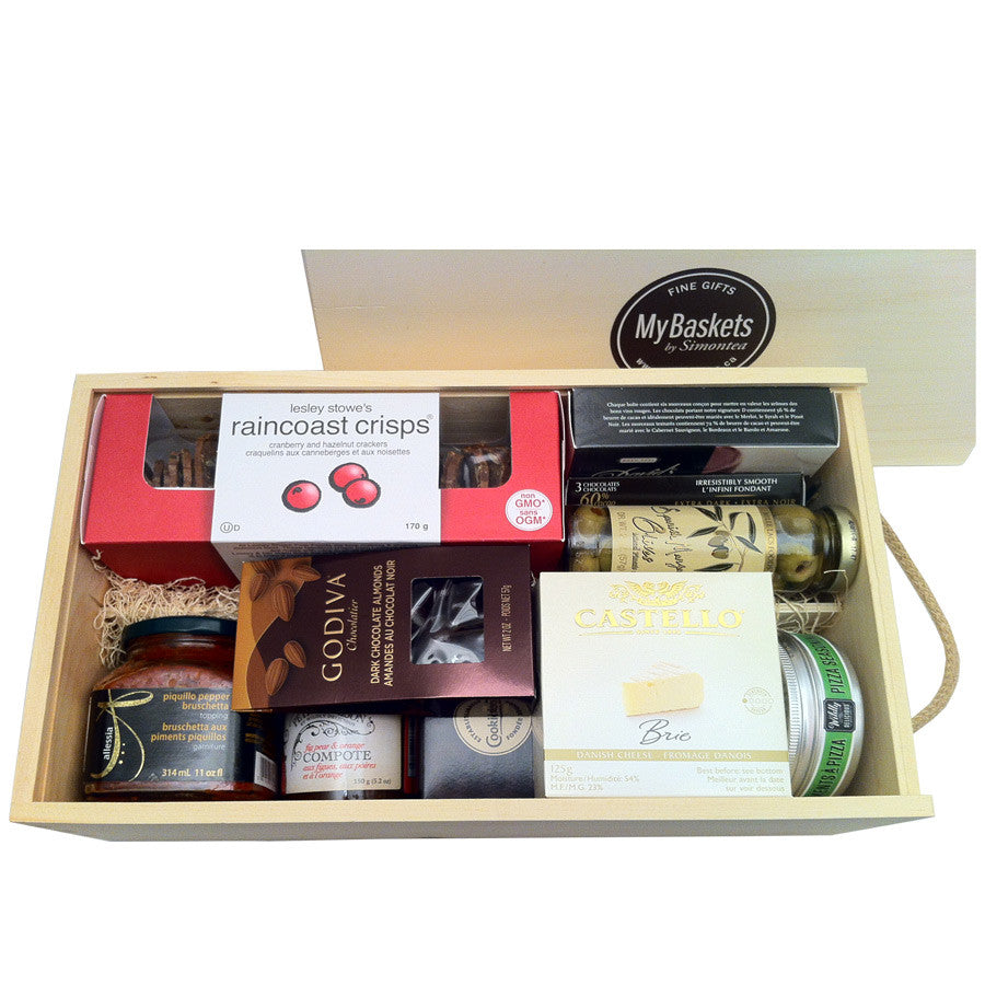 Premium gourmet baskets in wooden box